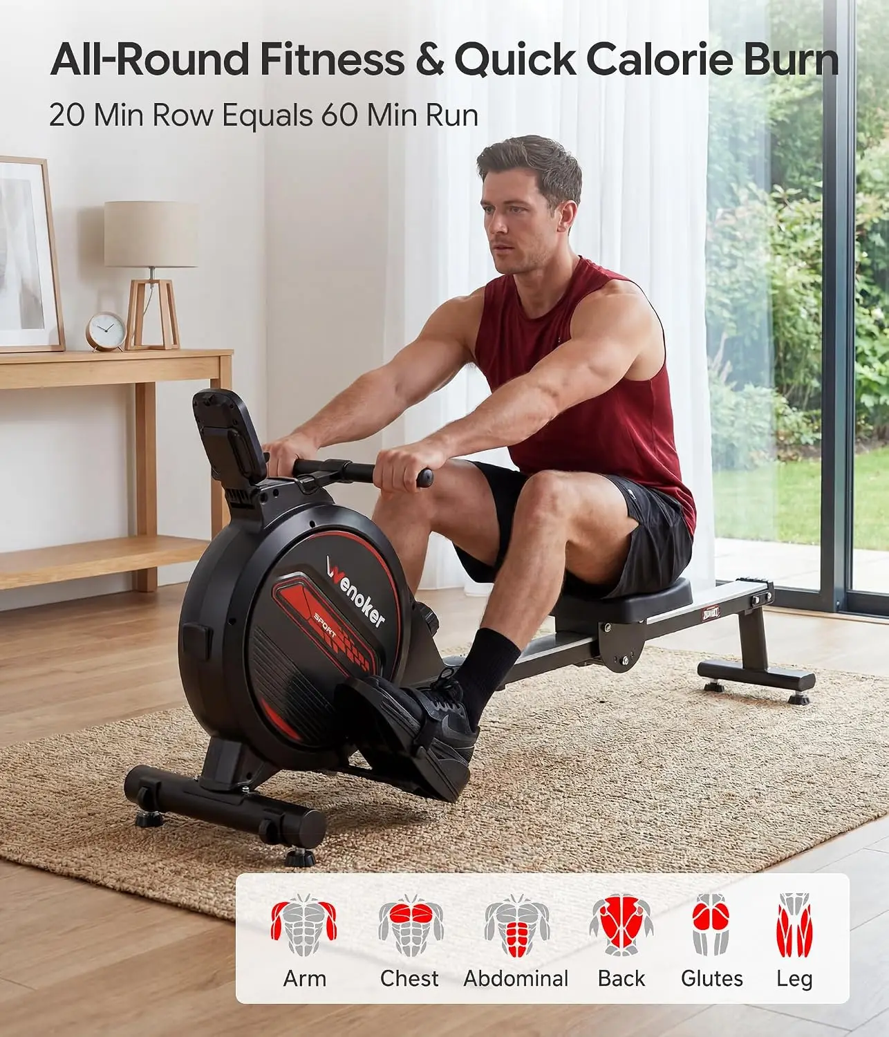 Home Magnetic Rowing Machine 16 Level Silent Resistance Rower 350 Lb Weight Capacity Gym Exercise Equipment