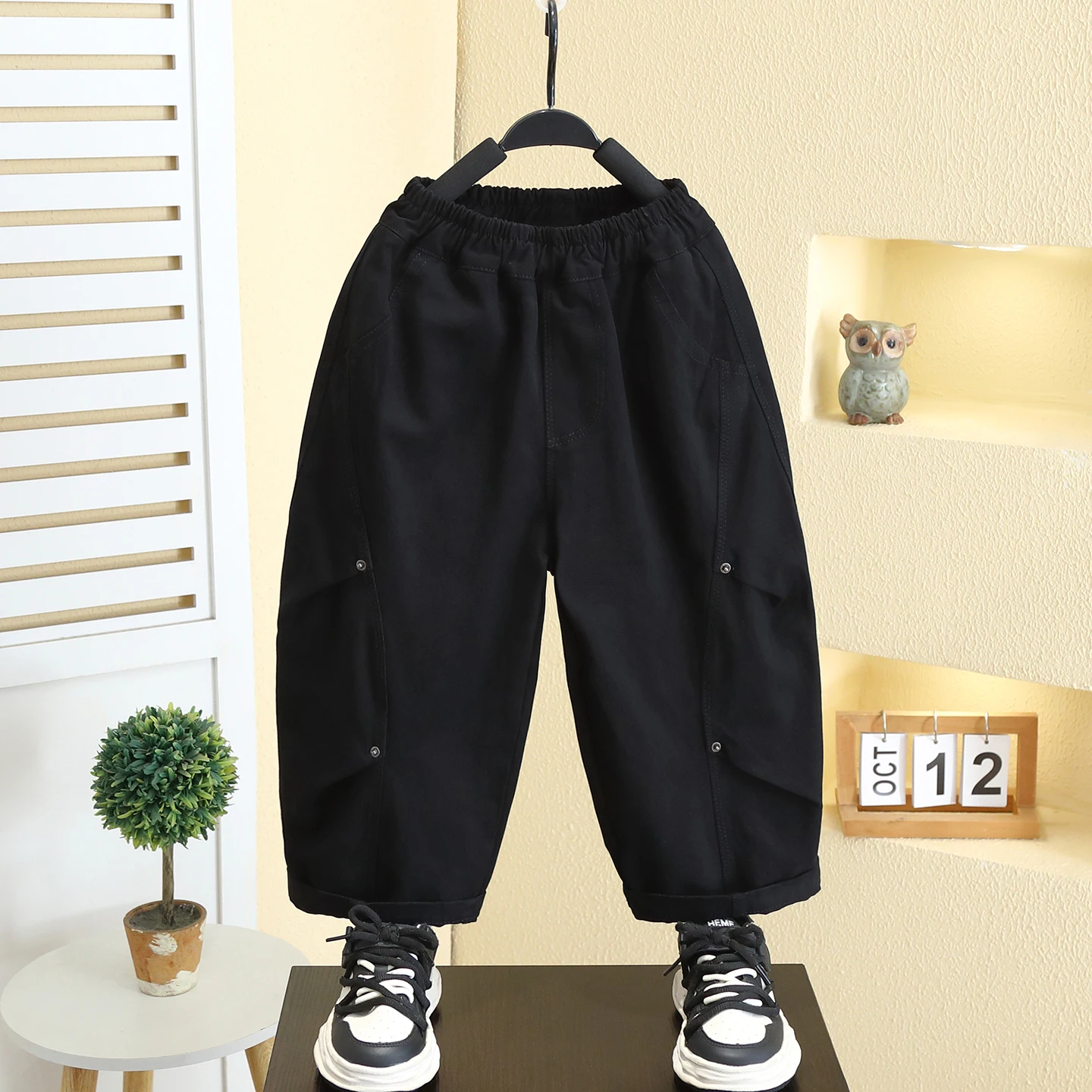 

Thiened Fce Autumn Winter Children's Pants Baby Boys' High Waist Sports Trousers Antibacterial Straight Leg Cotton Casua...