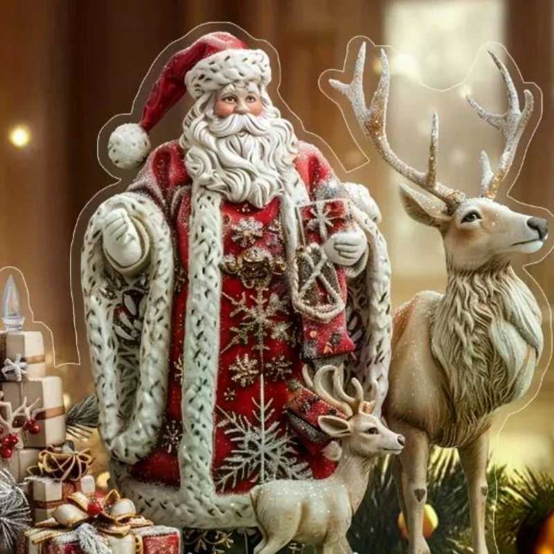 زينة على سطح الطاولة سانتا كلوز مع قاعدة 2D من الأكريليك لعيد الميلاد 2026 لوازم الحفلات