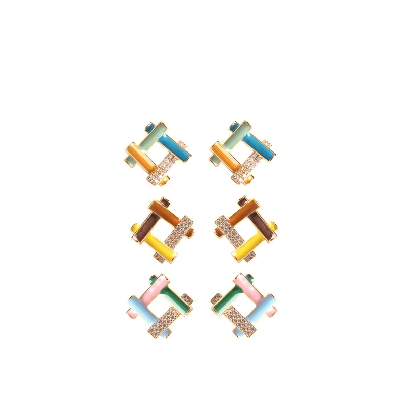 

Sumni 18K Gold Plated Enamel Drop Earrings Women's Geometric Versatile Ear Stud Design Sensation Fashion Jewelry Accessories