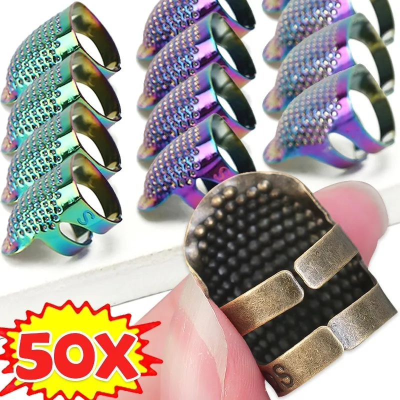 

1/50x Sewing Thimble Retro Sewing Finger Protection Cover Two Size Metal Stitching Tools DIY Household Sewing Finger Protector