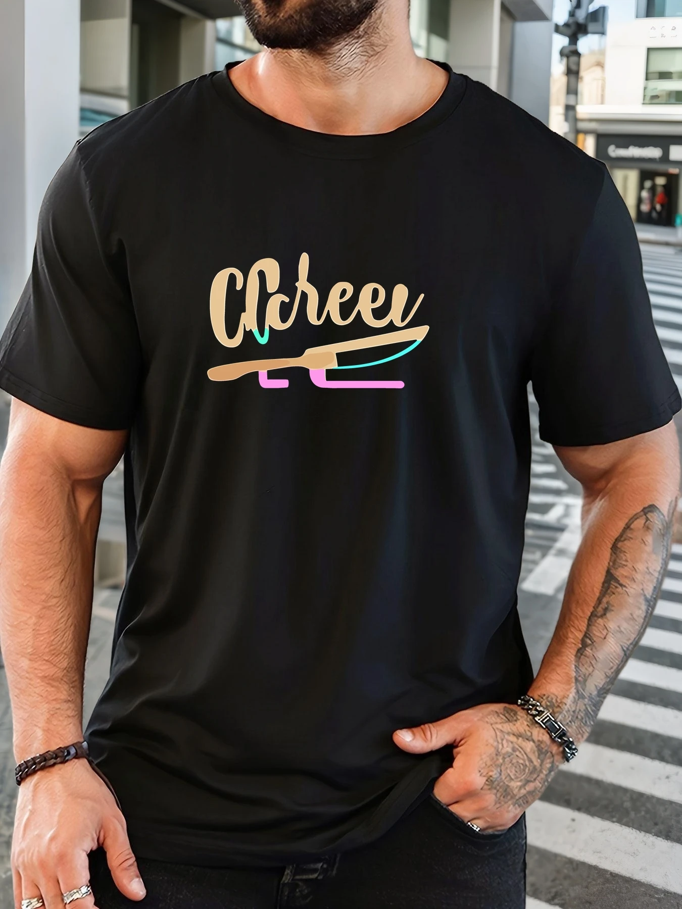 

Men's 100% Cotton Printed T-Shirt Cheer Pattern Summer Casual Oversized Round Neck Short Sleeve Comfortable Daily Wear Tee