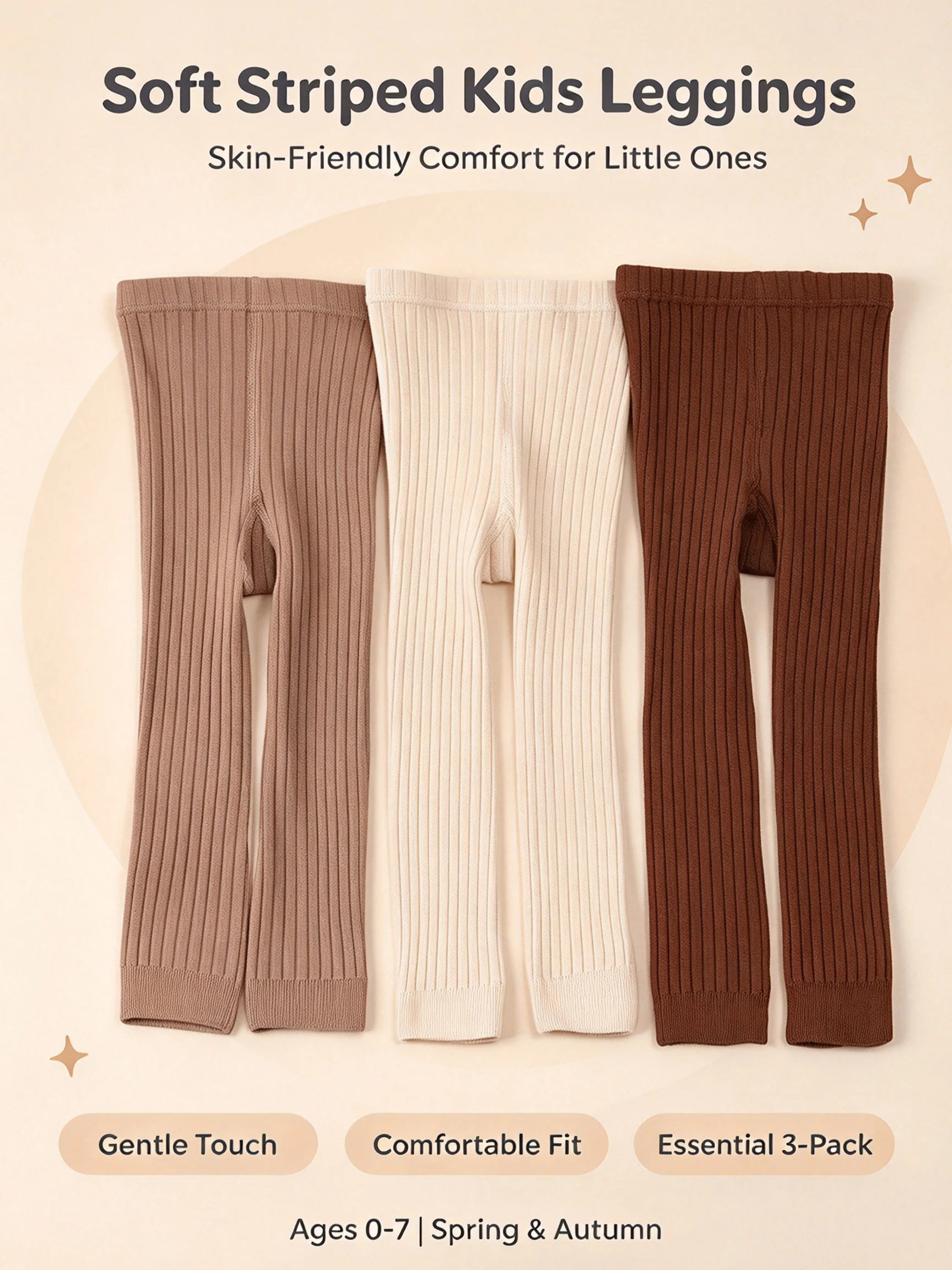 3 Pack Toddler Girls Ribbed Leggings 0-7Y, Solid Color Stretch Knit Pants, Versatile Spring Autumn Outfit Matching Kids Trousers