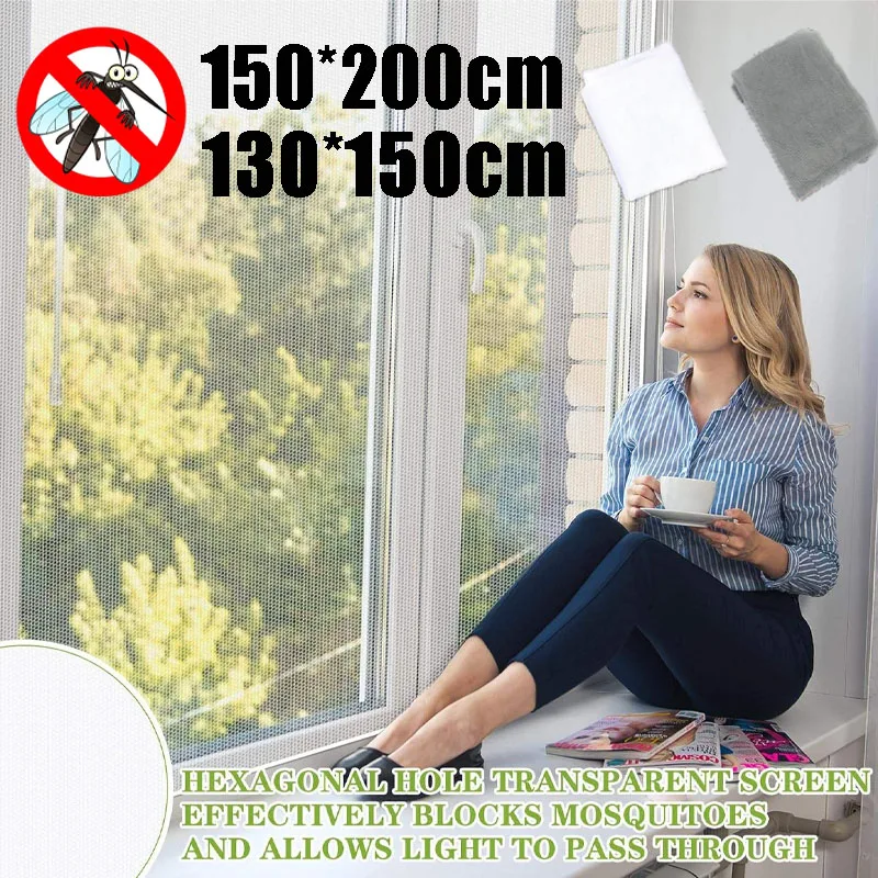 Thick Polyester Mosquito Screen, Self-Adhesive with Velcro, Breathable Durable Window Door Camping Fly Net