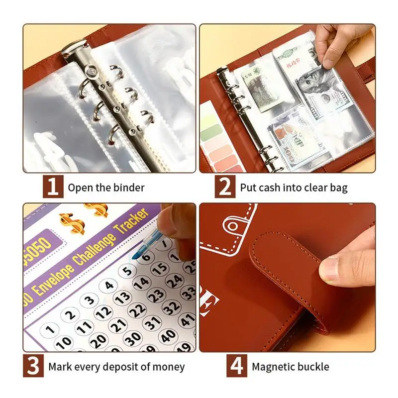 Libro de desafío de ahorro de dinero A5, carpeta de presupuesto de ahorro de dinero para planificación y ahorro de 5050 dólares
