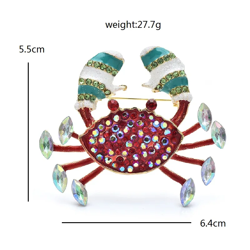 Wuli&baby Lovely Shining Crab Brooches For Women Men Red Rhinestone Sea Animal Party Office Brooch Pins Gifts