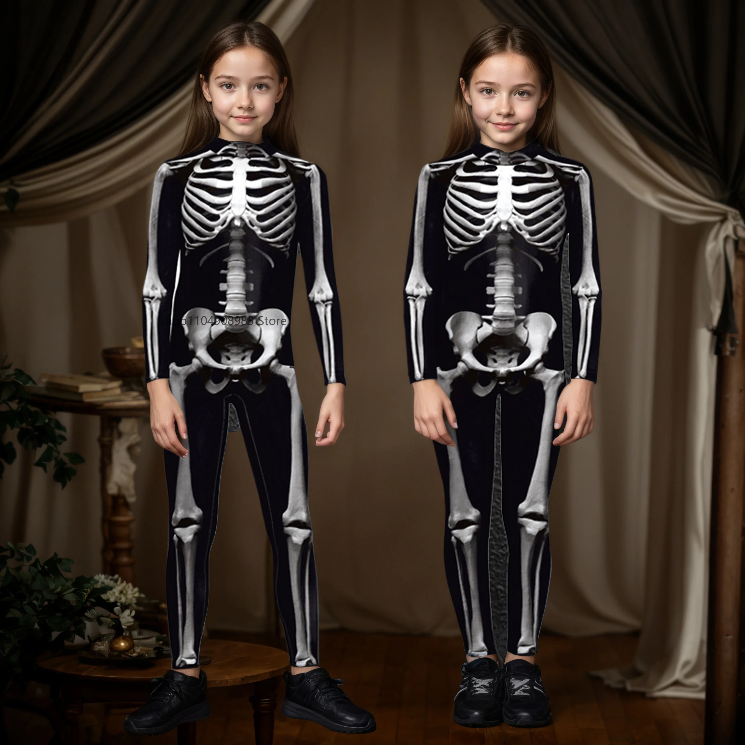 

Halloween Cosplay Costume Zombies Skeleton Print Jumpsuit Boys Girls Zentai Suit Xmas Party Clothes Gifts Children Cartoon