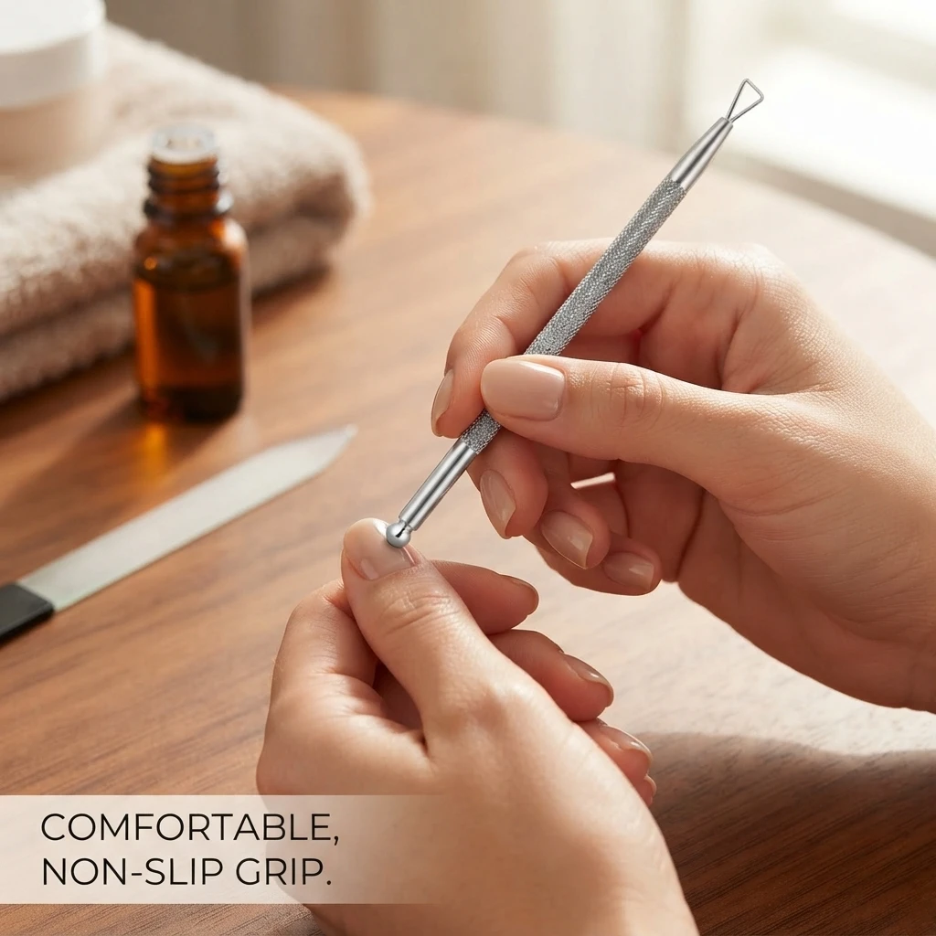2-in-1 Stainless Steel Cuticle Pusher, Dead Skin Remover Nail Cleaner Tool with Triangle Loop and Ball Tip for Manicure Pedicure
