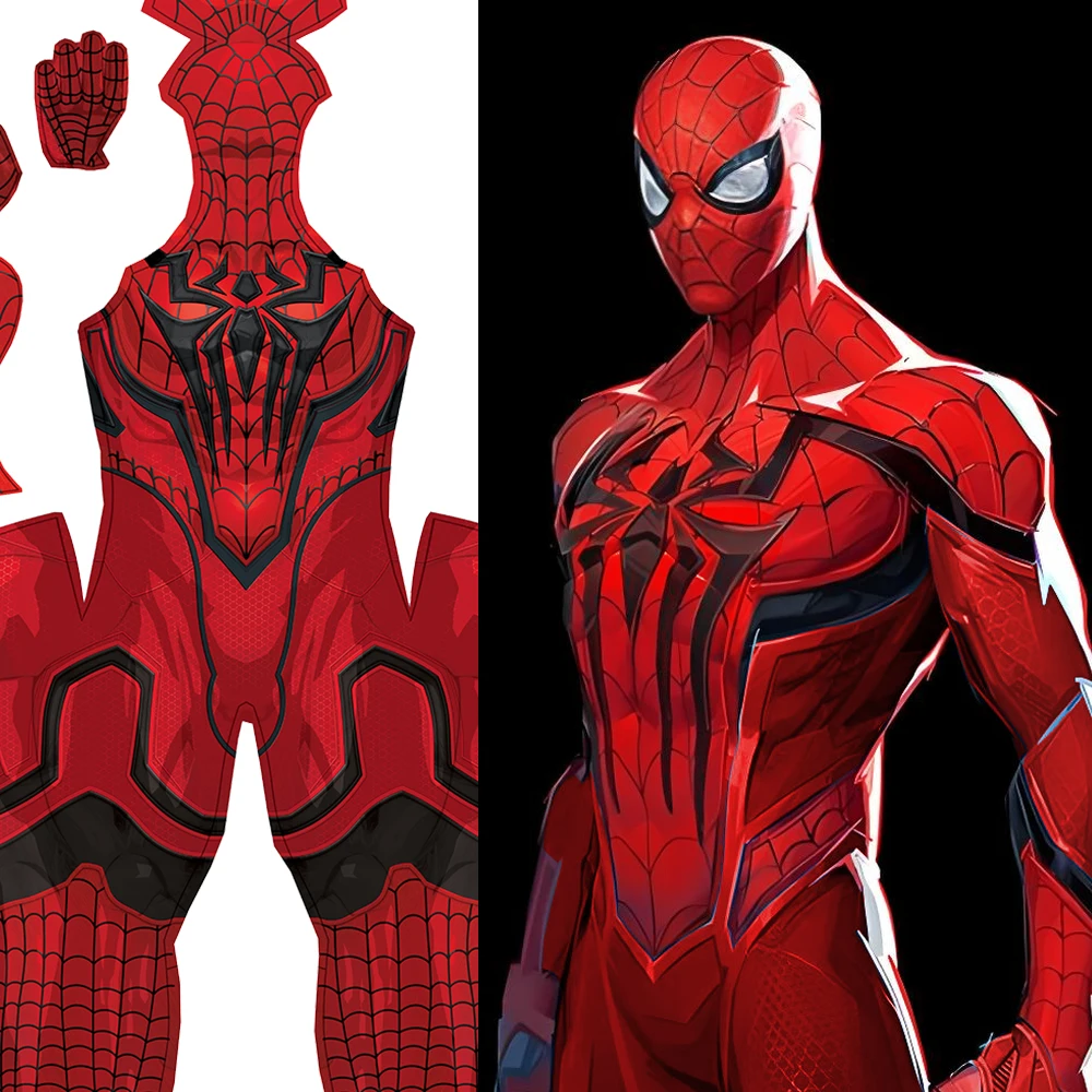 

PS5 Red Marvel Rivals Spiderman Cosplay Benjam Superhero Spandex Zentai Bodysuit Outfits Spiderman Halloween Costume Adult