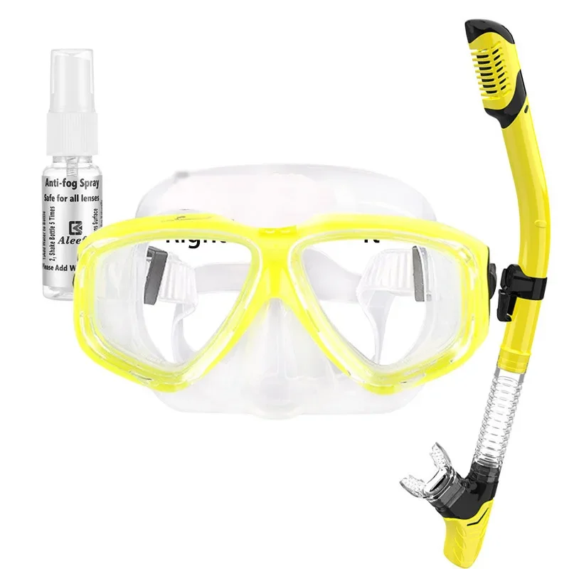 Adult Myopia Snorkel Mask - Customized Prescription | Dry Top Anti-Choke Snorkel + Anti-Fog Spray Kit |