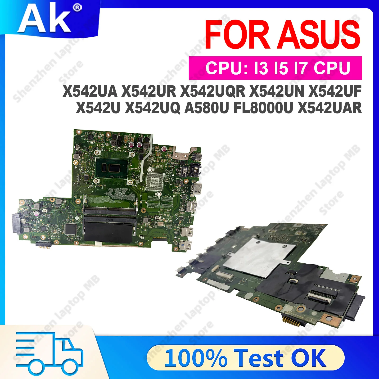 Carte mère pour ordinateur portable ASUS I3 I5 I7 CPU X542U X542UA X542UQ A580U FL8000U X542UR X542UAR, X542UA X542UQR X542UN X542UF