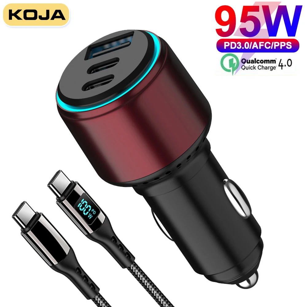 95W USB Car Charger Quick Charge 4.0 PD 65W PPS 30W QC3.0 18W For MacBook Type-C Laptop Iphone 12 13 Pro Samsung Xiaomi Phones