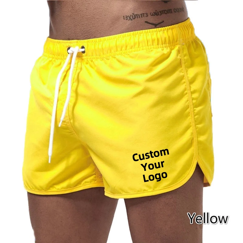 Shorts de natação secagem rápida para homens, estampa DIY, moda banho, maiô, troncos de banho, roupas de praia, boxer surf, personalizar seu logotipo