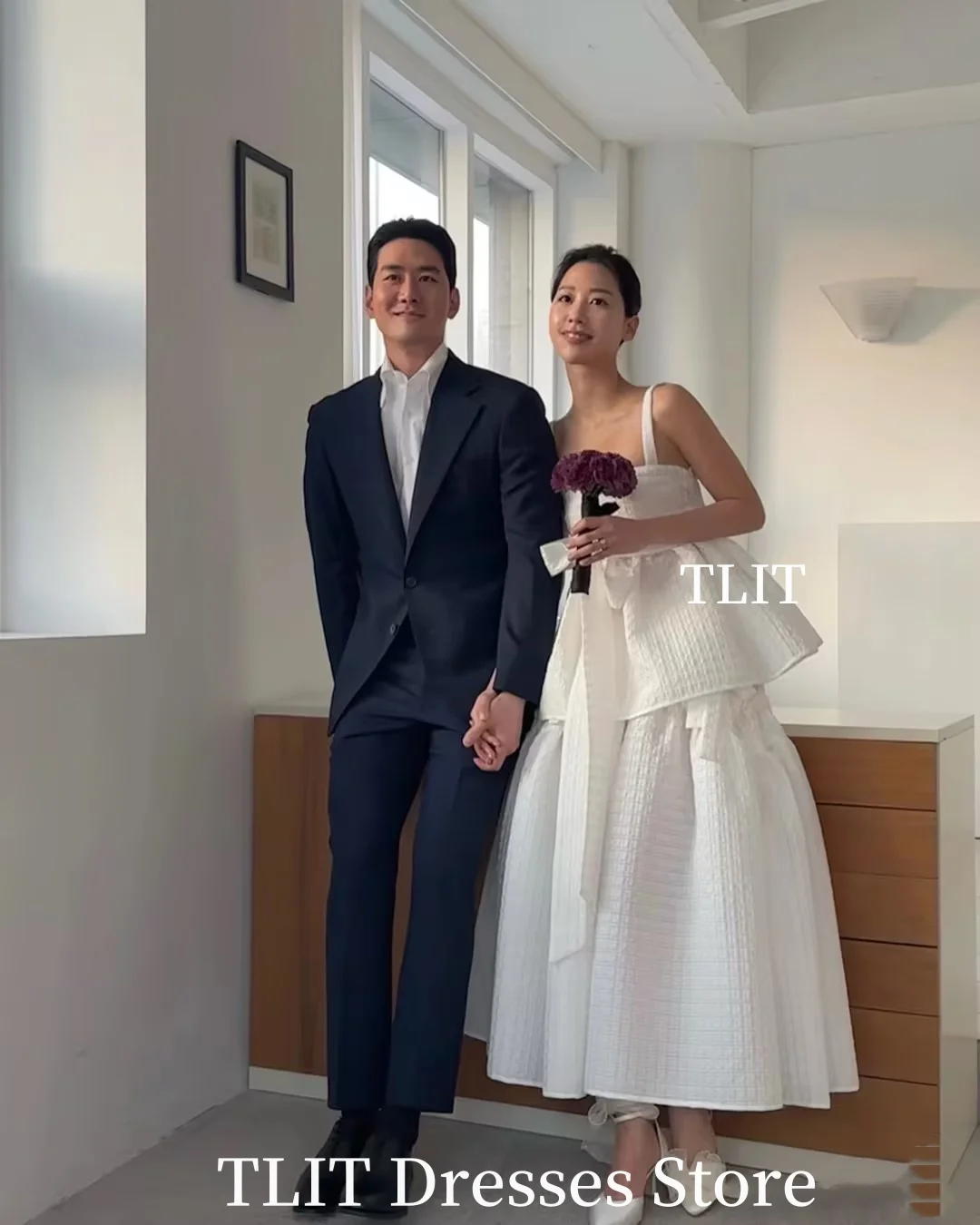 TLIT New A-Line Korea Wedding Dress Photo shoot Square Neck Straps Tiered Ankle-Length Bride Gowns Formal Party Dress Customized image 3