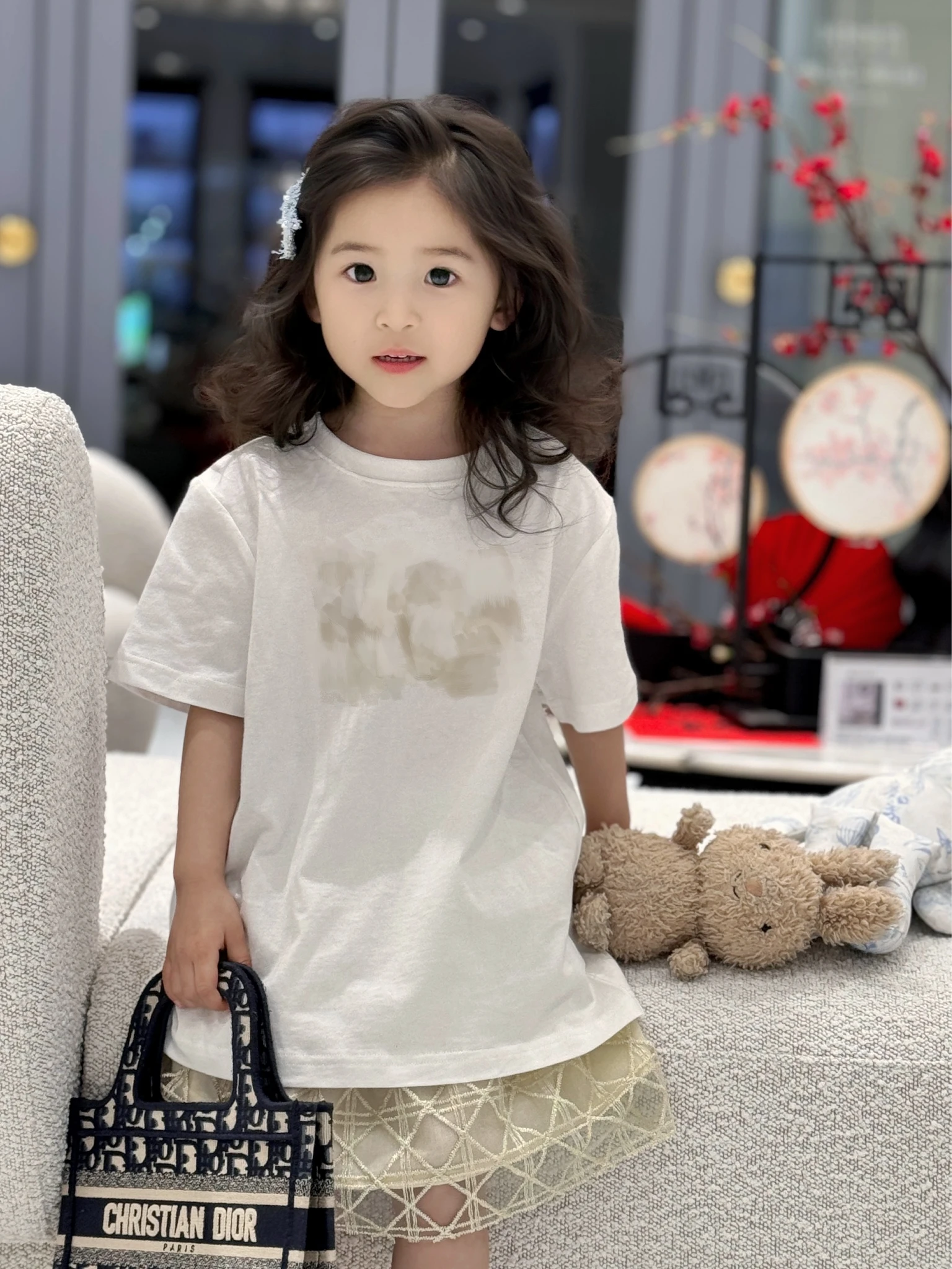 

24 Spring And Summer New Gold Embroidered Letter White Short-Sleeved Cotton T-Shirt/Diamond Tutu Half Skirt Lab Cici