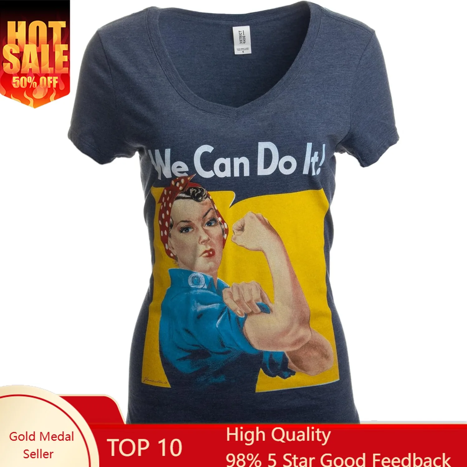 

Rosie The Riveter, We Can Do It - Feminist Rosey Rosy V-Neck T-Shirt for Women