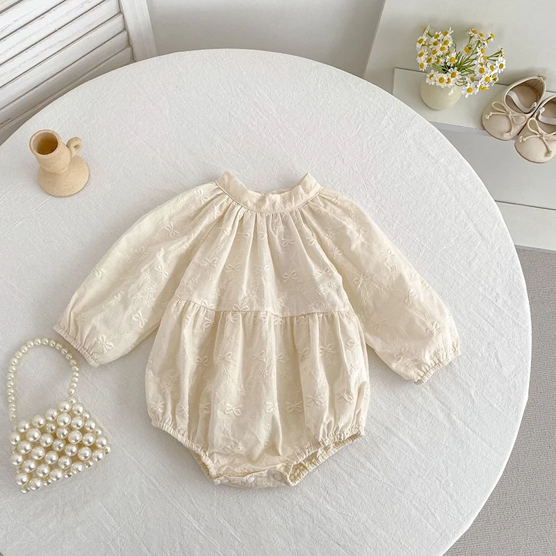 Herbst Neugeborenen Baby Mädchen Bodys Lange Ärmeln Baumwolle Spitze Nähte Frühling Infant Baby Mädchen Overall 0-24M Kinder kleidung