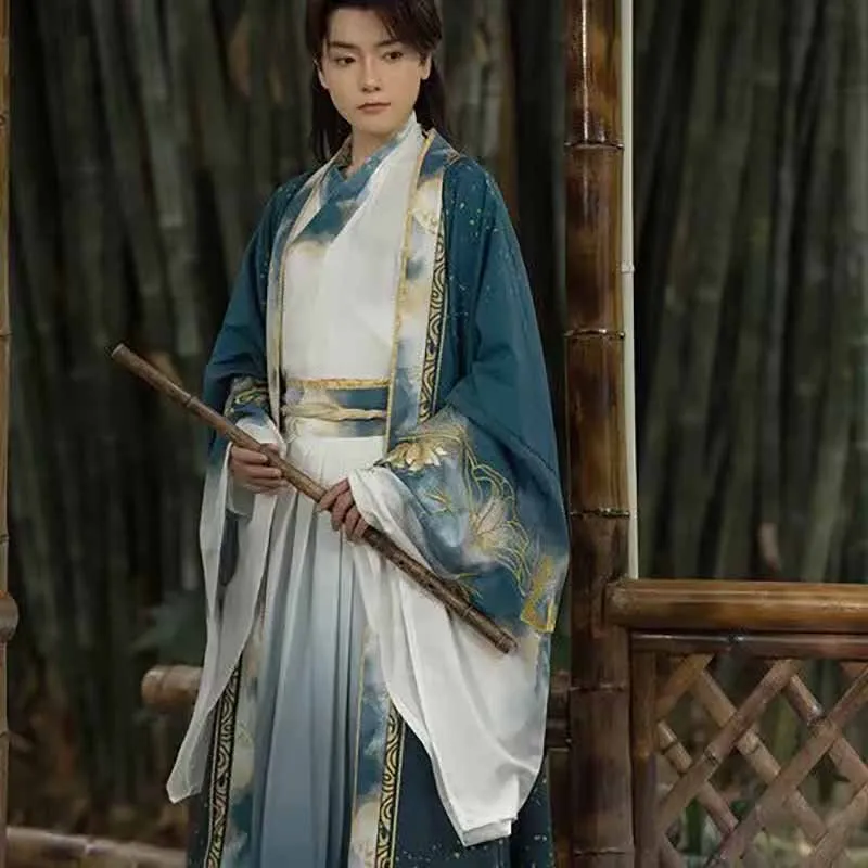 Hanfu الرجال الصينية القديمة التقليدية الأزرق والرمادي المطرزة Hanfu زي مرحلة العروض الذكور زي هالوين تنكري #3
