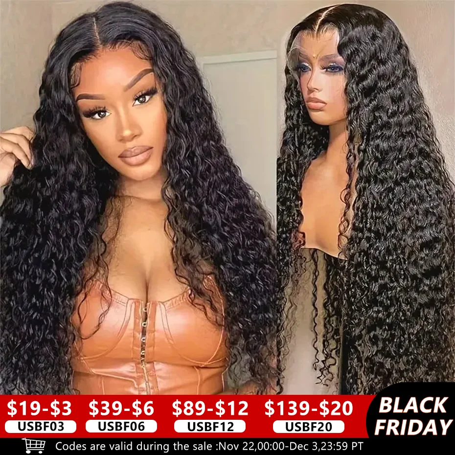 200% 13x6 Deep Wave Water Human Hair Wigs HD Lace Wig Kinky Curly Brazilian 13x4 Lace Front Wigs For Women 4x4 Lace Closure Wig