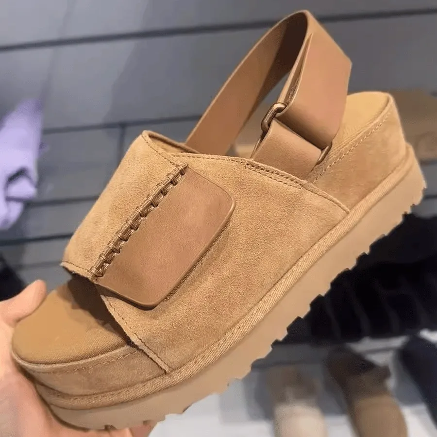 Platform high-heeled sandals for women with casual fastening hook-and-eye style French-style velcro women's shoes