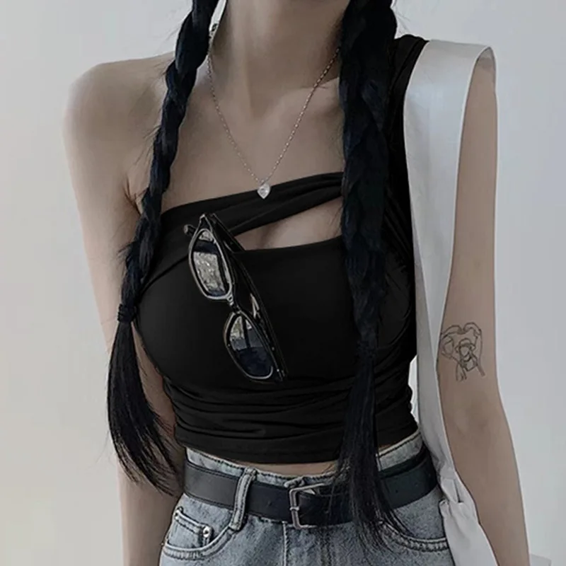 Korean Dongdaemun slim-fit sexy hot girl top with chest pads to enhance bust, sweet and spicy short camisole for women   VH0Q