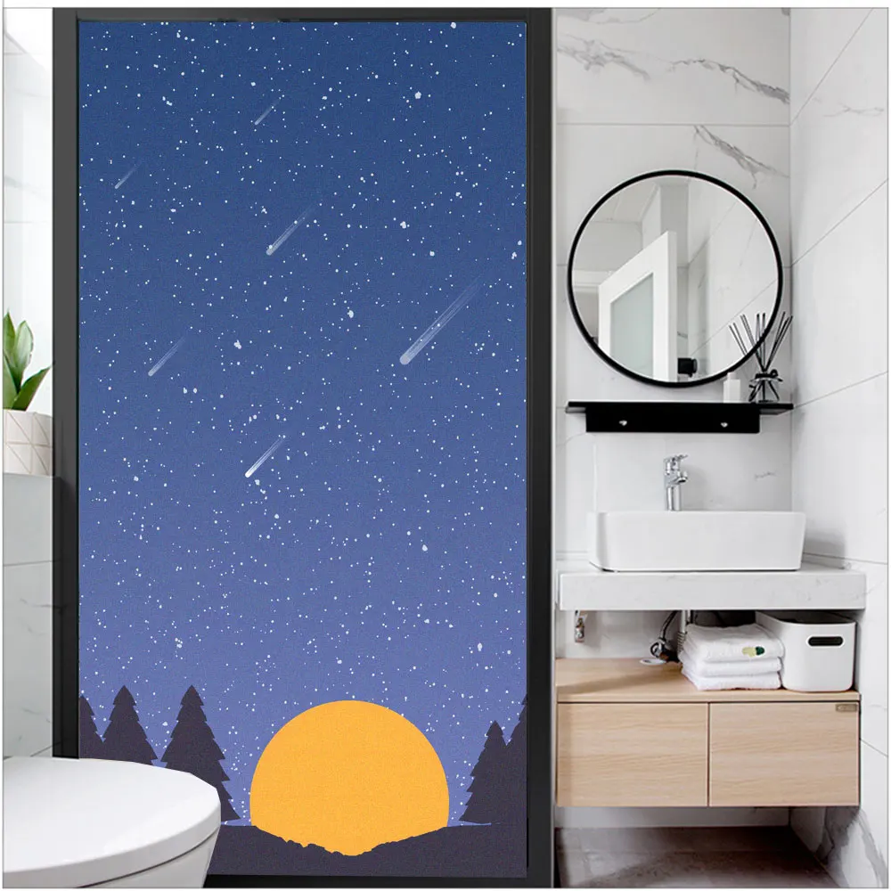 

Window Film Privacy Sky Pattern Frosted Glass Sticker Heat Insulation and Anti UV Blocking Static Cling sticker for Home