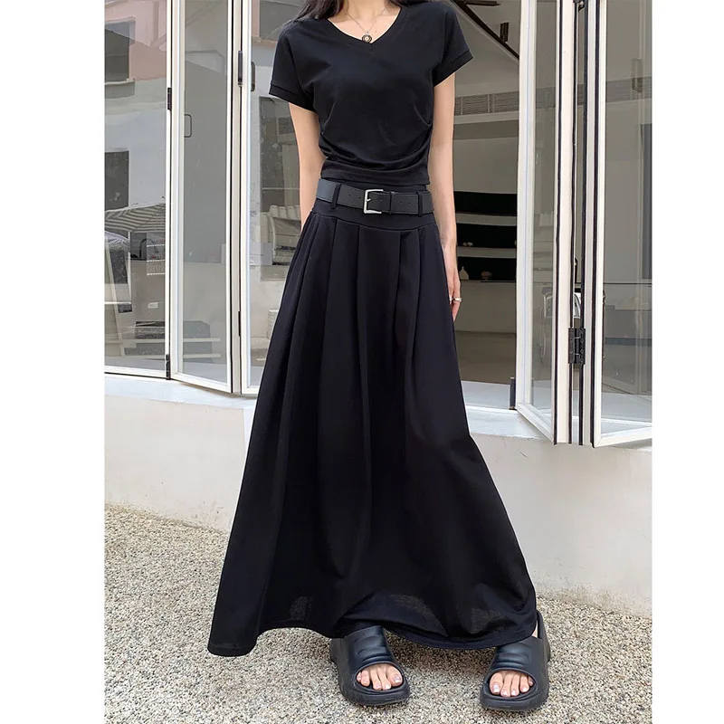 Spicy Girl Temperament High Waist White Half Skirt Women's Summer Long Skirt Slim Casual All-match Pleated A-line Skirt