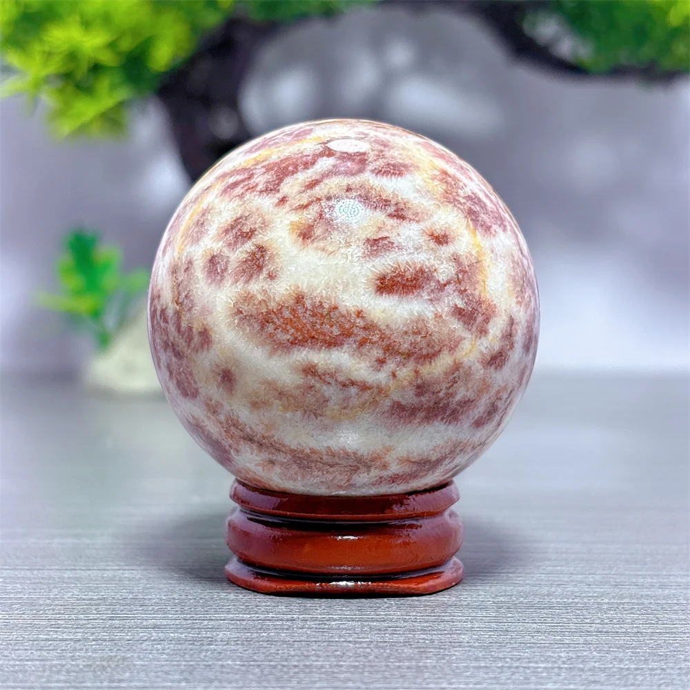 Red Coral Agate SphereNatural Crystal Home Decoritems Room decor Luck Quartz Stone Garden Reiki Healing Energy Love Carved Gifts