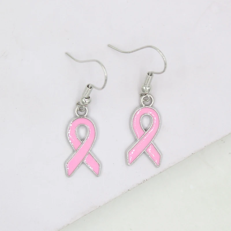 10PRS Lot Wholesale Simple Drop Earrings Endometriosis Yellow Pink Ribbon Breast Cancer Earring For Women Girl Awareness Jewelry