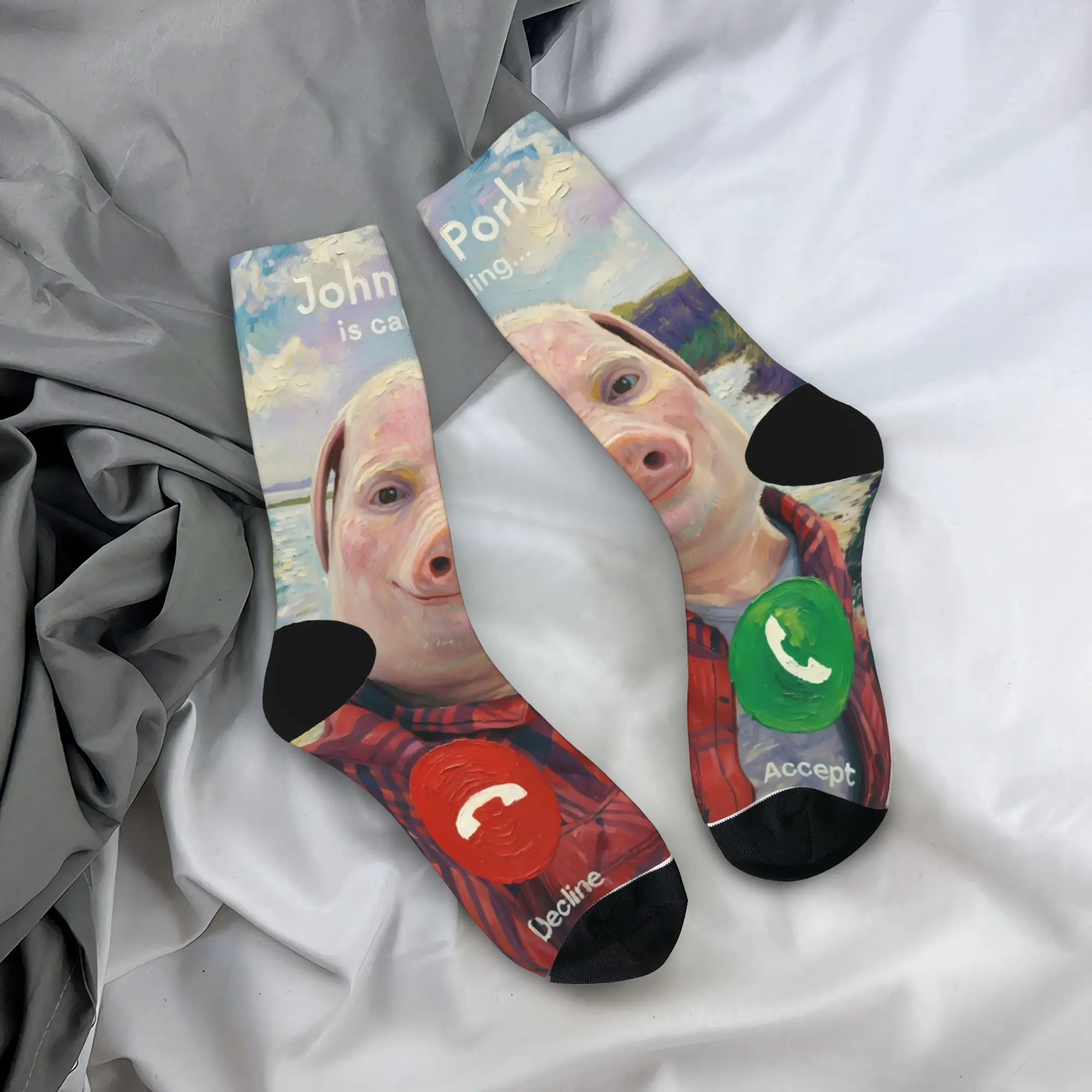 

John Pork Calling Art Stockings Couple Socks Soft Breathable Elegant Socks Autumn Cycling Anti-Slip Graphic Socks Present
