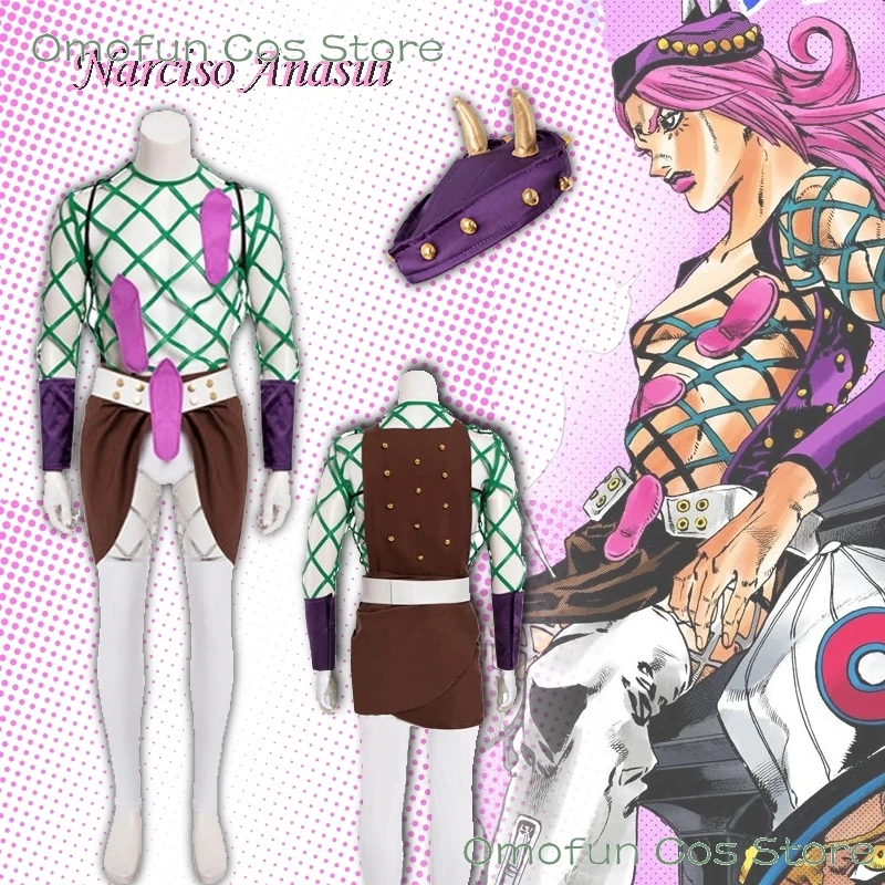 Disfraz de Cosplay de JJBA Narciso Anasui, Ropa de Estilo Red de Moda para Hombre, Conjunto Sexy para Halloween, Carnaval, Anime, Manga