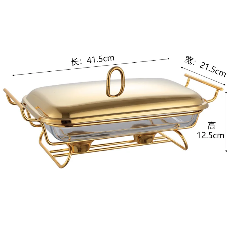 HYS new rectangular glass buffet stove food heating container heat-resistant glass meal