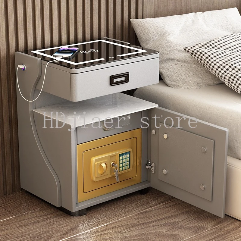 

Home Smart Bedside Table Safe Integrated Bedroom Storage Cabinet Simple Modern Wireless Charging Safe with Light