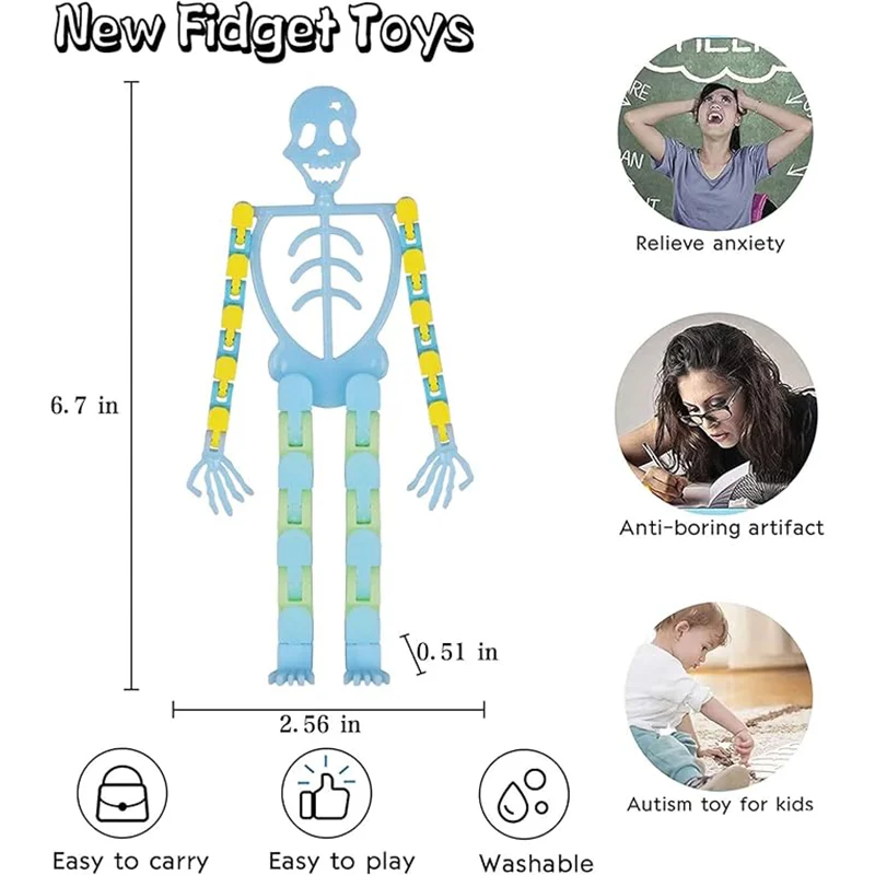 Fidgets Sensory Toys Halloween Autism Stress Relief Transformable Chain Skeleton Fluorescent Autism Stress Relief Toys For Kids