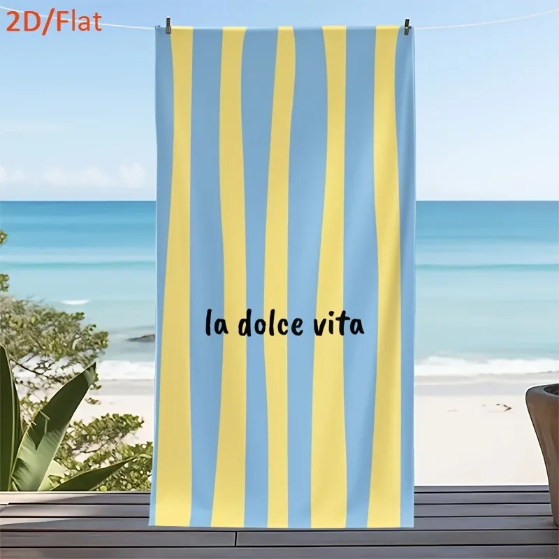 Nude Beige Vertical Stripe Dolce Vita Script Beach Towel Thin Portable Fabric Ideal To Summer Seaside Wandering Times