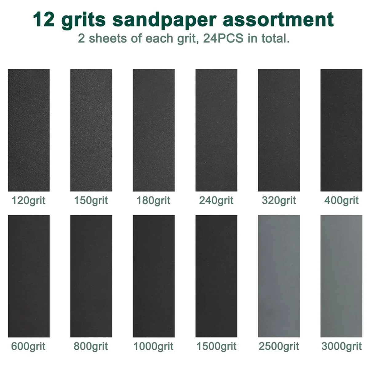 

Ассортимент наждачной бумаги BAAQ, 24 шт., листы наждачной бумаги с зернистостью 12 листов влажной и сухой наждачной бумаги, карбидная кремния, наждачная бумага с зернистостью от 120 до 3000