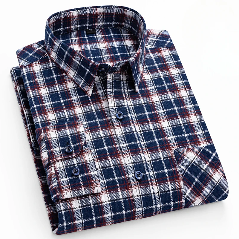 New in shirt plus size Casual long-long-sleeve shirts for men 100%cotton sanding retro tops soft plaid vitage elegants clothes