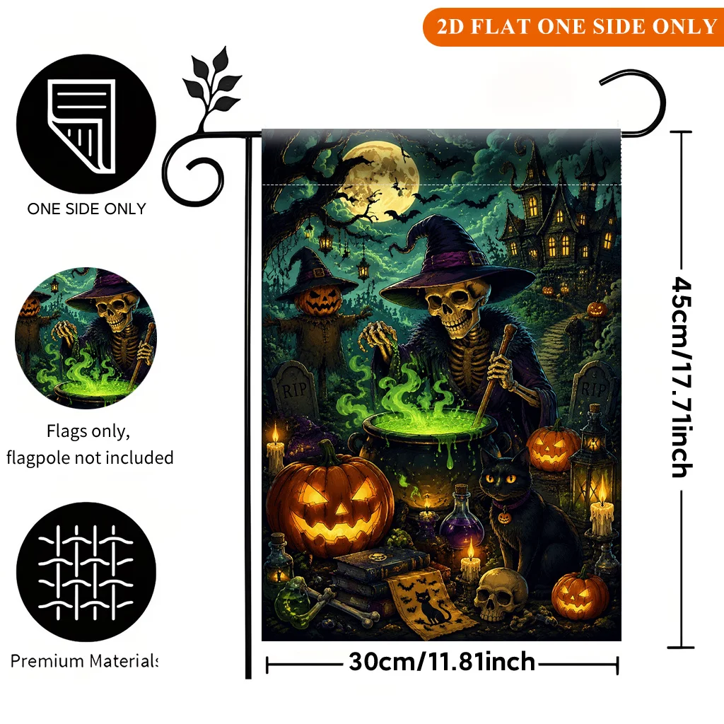 2D Flat Garden Flag 1PC, Wizard Night Spell, Durable Polyester Material, Single-sided Printing, Outdoor Garden Decoration, Suitable for Lawns, Gardens, Terraces, Celebration Flags, Flags Only, No Flagpoles