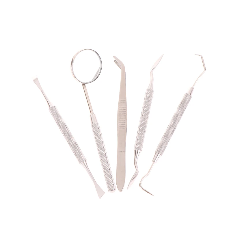 1/5Pcs Stainless Steel Dentist Clean Tool Dental Mirror Double Probe Sickle Hoe Tooth Cleaner Dental Tool Products Oral Care Kit