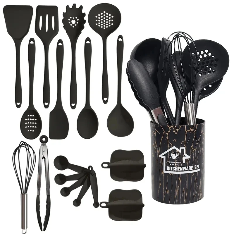 

18Pcs Silicone Cookware Kitchenware Utensils Set Black Heat Resistant Non-stick Spatula Egg Shovel Beater Kitchen Cooking Tool