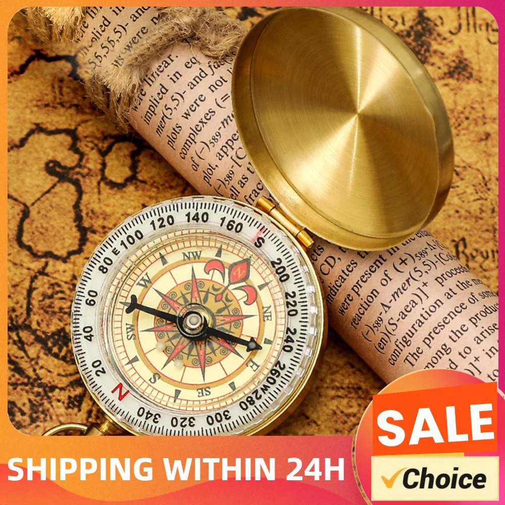 Mini Portable Copper Navigation Compass Waterproof Mountaineering Camping Hiking Luminous Retro Flip Compasses for Outdoor