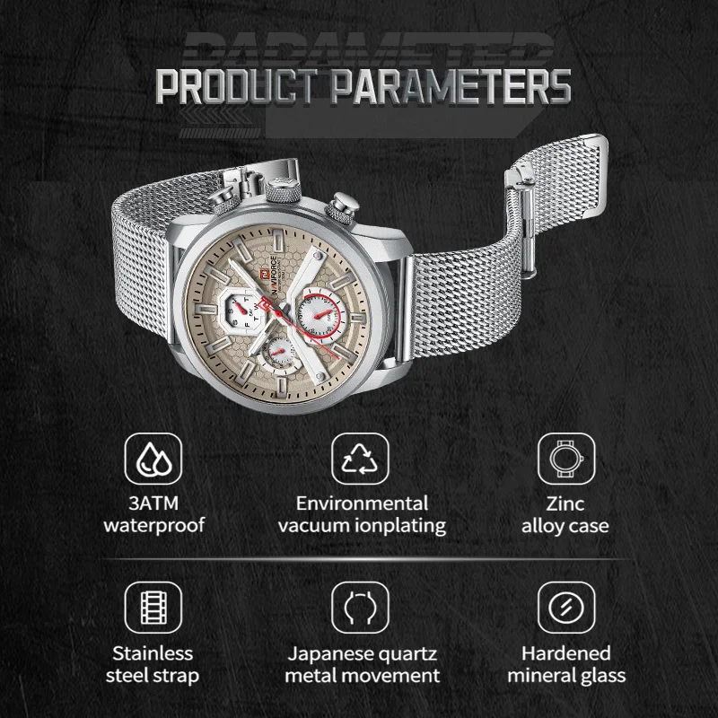 Quartz Watches For Men Top Brand Luxury Waterproof Clock Luminous Week Display Sport Steel Band Men Watch Reloj Hombre NF9211S