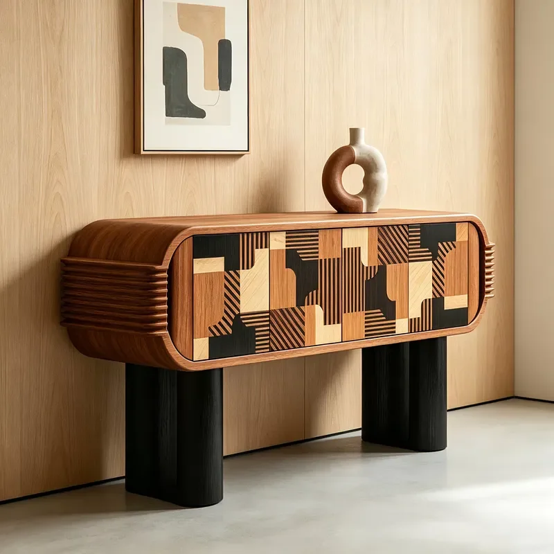 Retro Solid Wood Entrance Cabinet Creative Color Matching Locker Medium Antique Parquet Display Cabinet for Home Storage