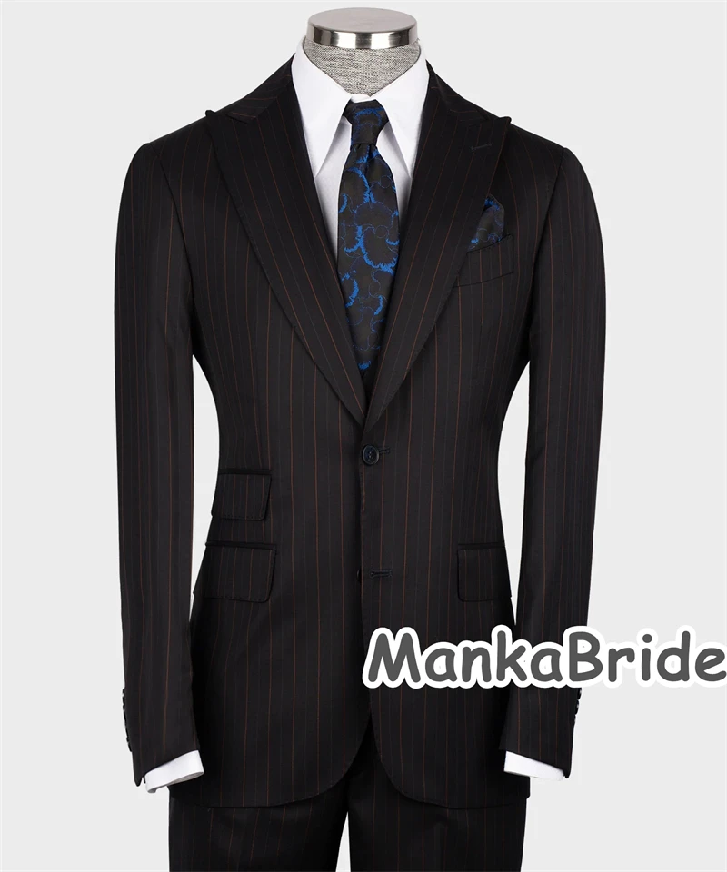 Black Striped Men's Suits for Wedding Groom Tuxedo 3pcs Blazer Vest Pants Set Formal Business Office Party Men's Clothing