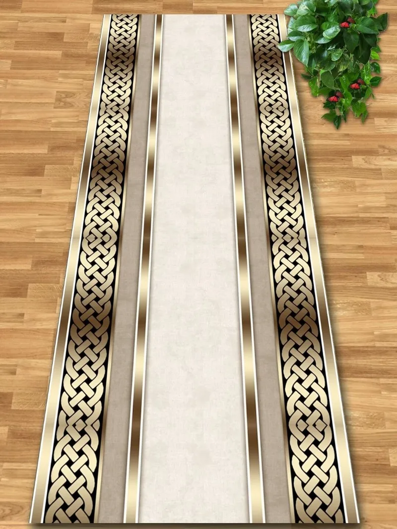 Luxury Gold Hall Corridor Carpet High End Hotel Lobby Decoration Entryway Carpets Non-slip Carpet Runner Customizable Aisle Rug