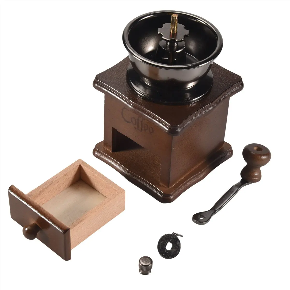 &A11I Manual coffee grinder Wood / metal hand mill Spice mill (wood color)