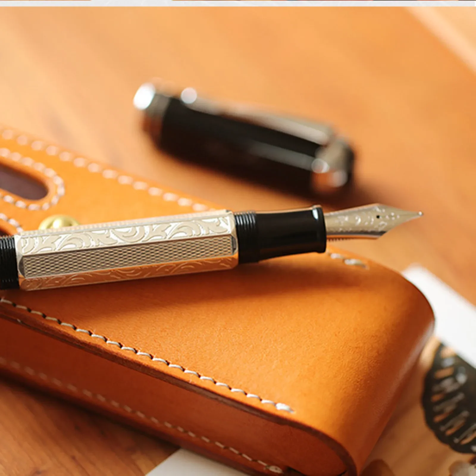 MAJOHN P138 Metal Fountain Pen Piston Inking Octahedral Etching Pattern EF/F/M/Flat No.6 Nib Classical Plated Writing Gift Pens