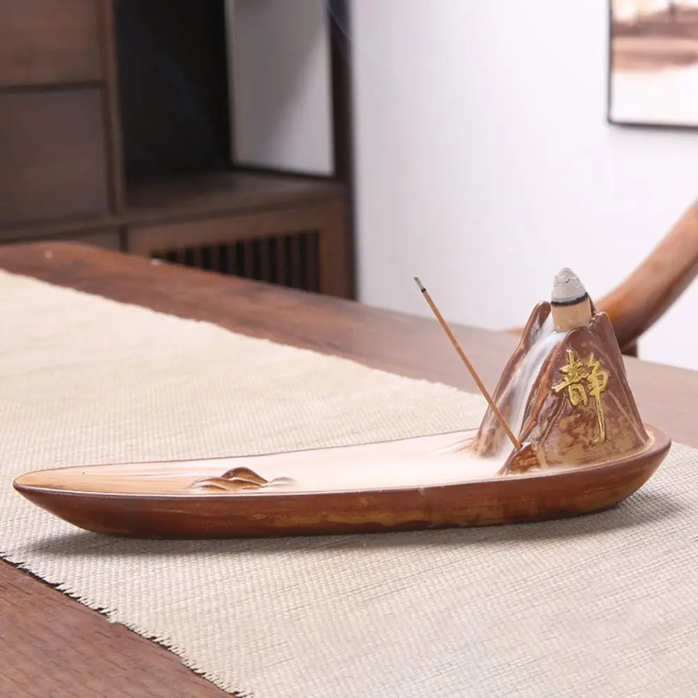 Creative Incense Stick Holder Fisherman Japanese Style Tea Table Oraments Bamboo Raft Ceramic Backflow Aroma Diffuser Indoor