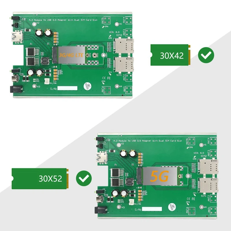 Adaptador USB 3.0 com Slot para Cartão Dual SIM, NGFF, M.2, 4G, Módulo 5G, Ventilador e Habitação