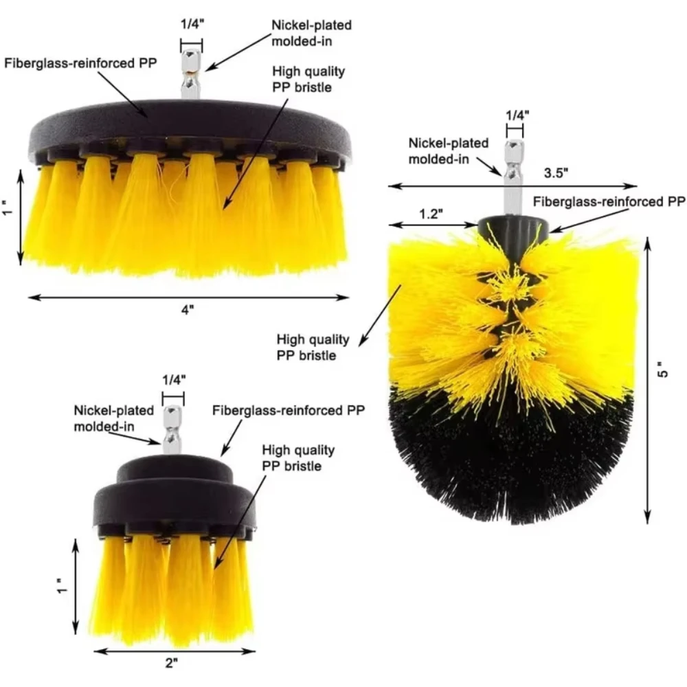 10-Piece Drill Brush Attachment Set Cleaning Brush Tool Kit Multi-Purpose Drill Brush with Extension Pole for Floor Automotive